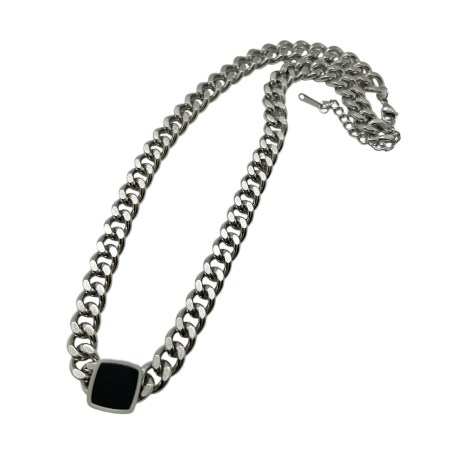 necklace steel silver with square black1